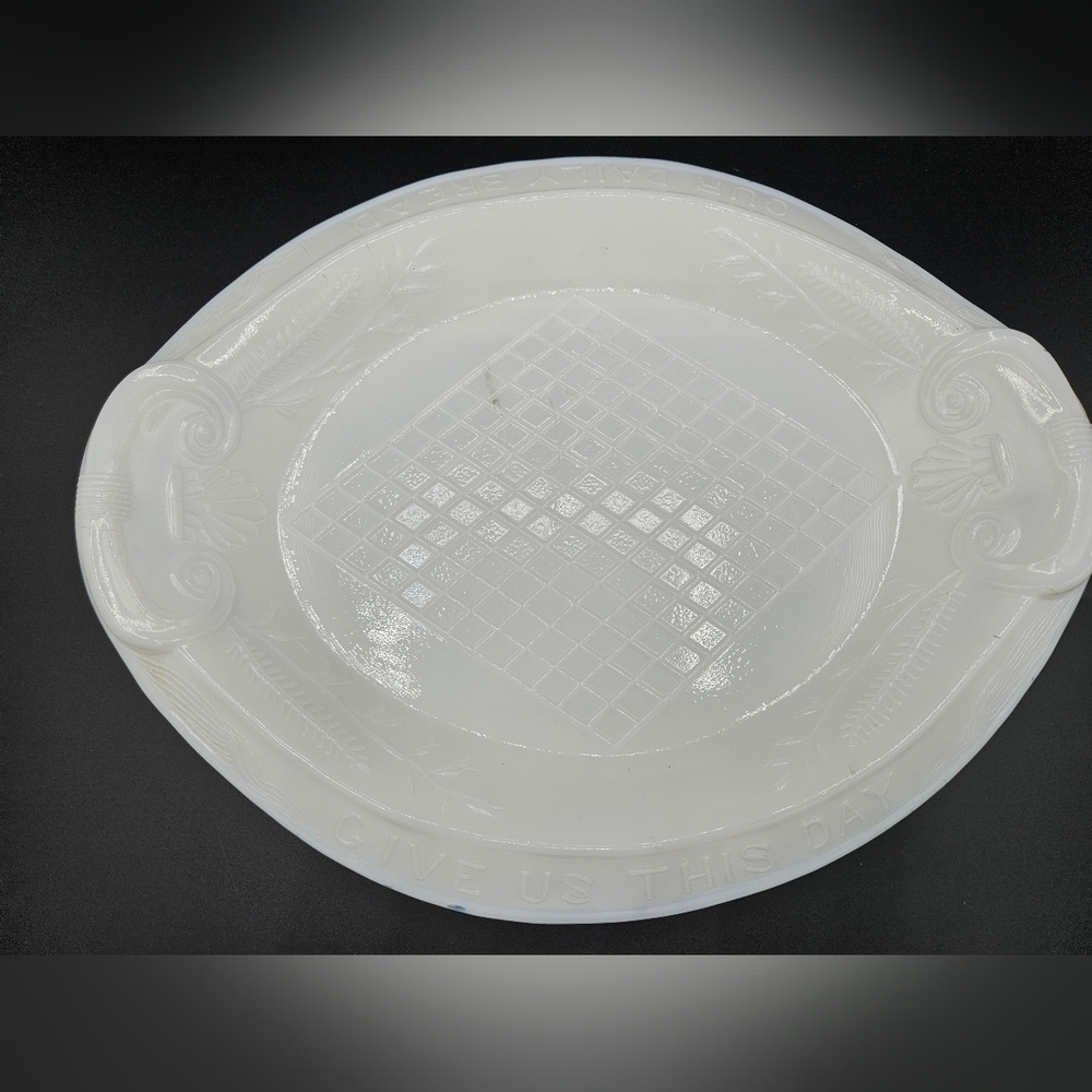 EAPG Milk Glass 1930's Give Us This Day Our Daily Bread Serving Plate Tray Wheat